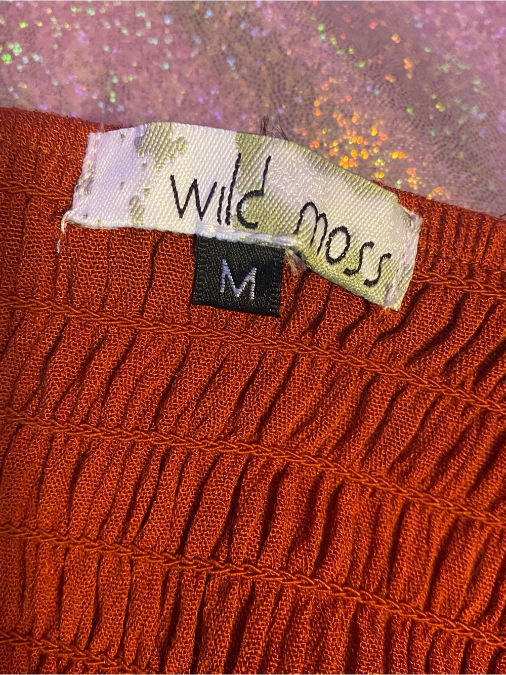 🍂✨ WILD MOSS RUST SMOCKED RUFFLE DRESS | SIZE MEDIUM ✨🍂 - Picture 7 of 9